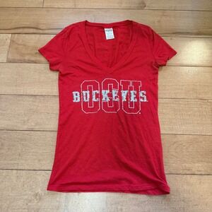 Pink Victorias Secret Ohio State Buckeyes OSU V-Neck T-Shirt Red Womens XS